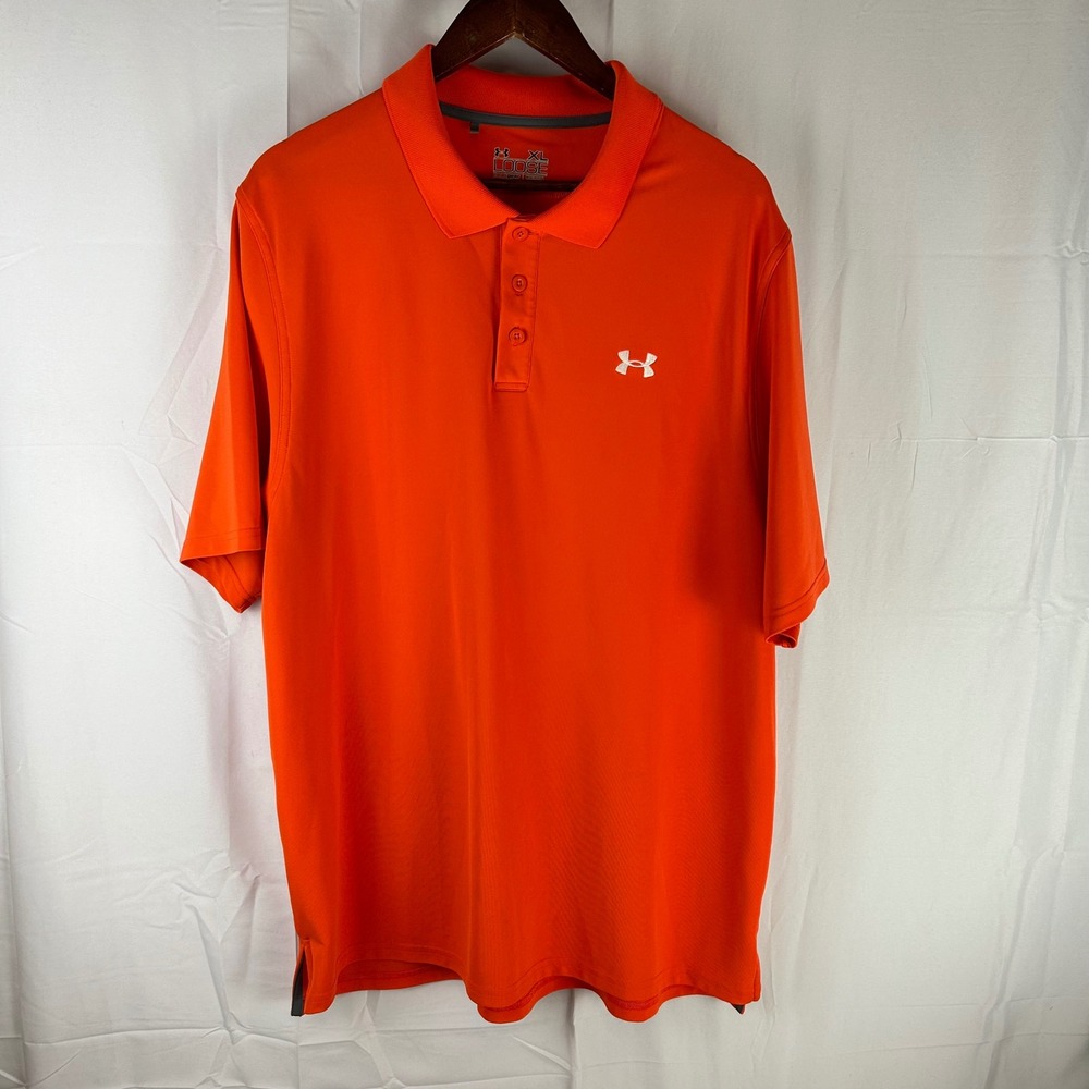 Under Armour Polo Shirt Mens XL Orange HeatGear Loose Fit‎ VCOF299